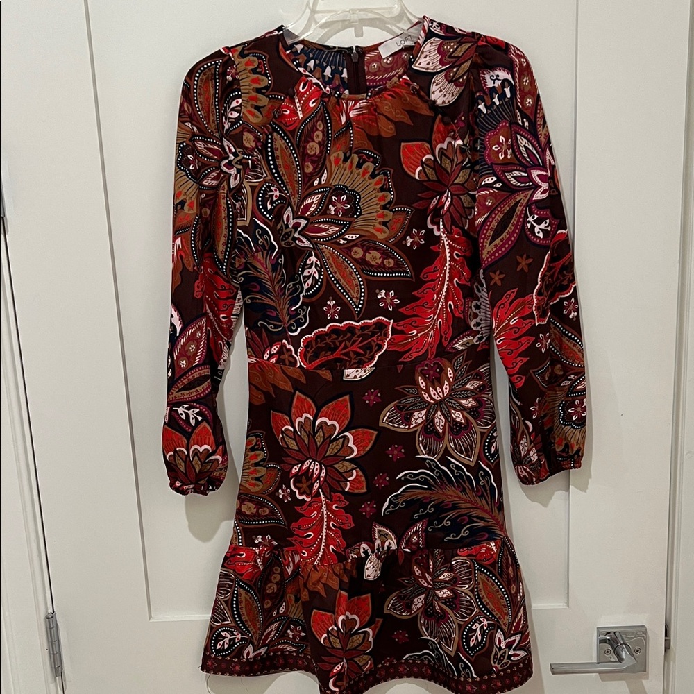 LOFT Burgundy and Black Floral Long Sleeve Dress nwt!